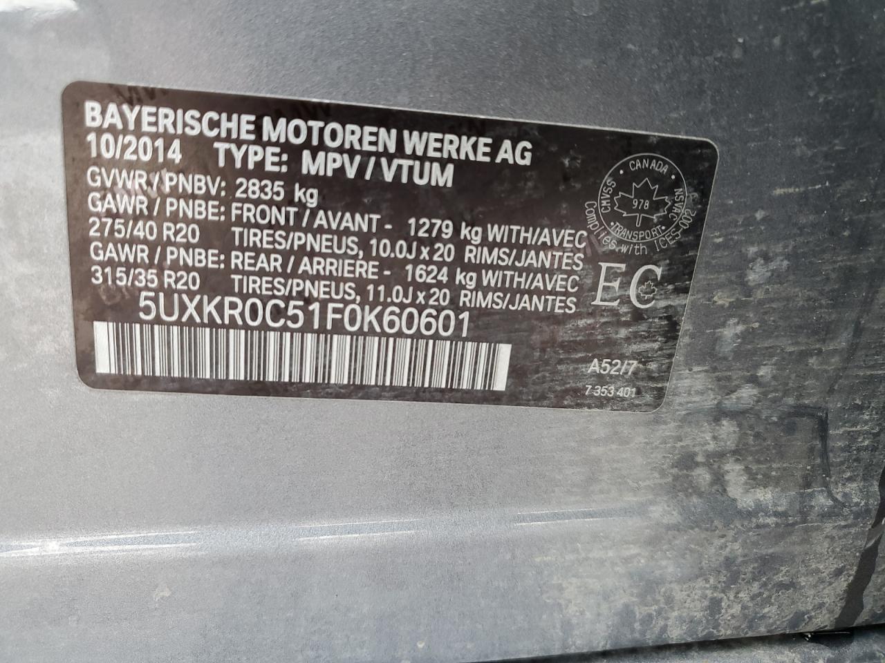 2015 BMW X5 xDrive35I VIN: 5UXKR0C51F0K60601 Lot: 56723965