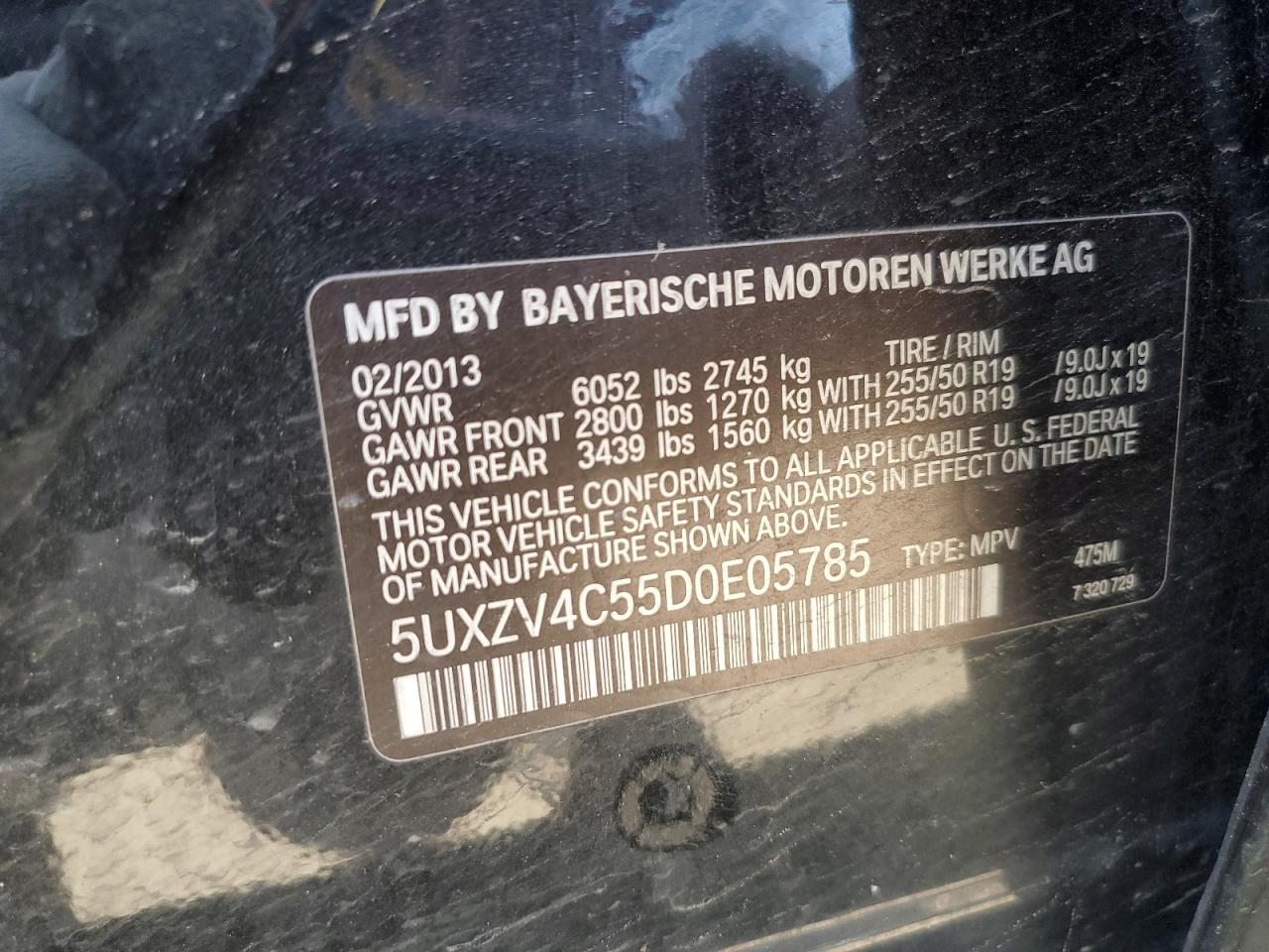 2013 BMW X5 xDrive35I VIN: 5UXZV4C55D0E05785 Lot: 56960765