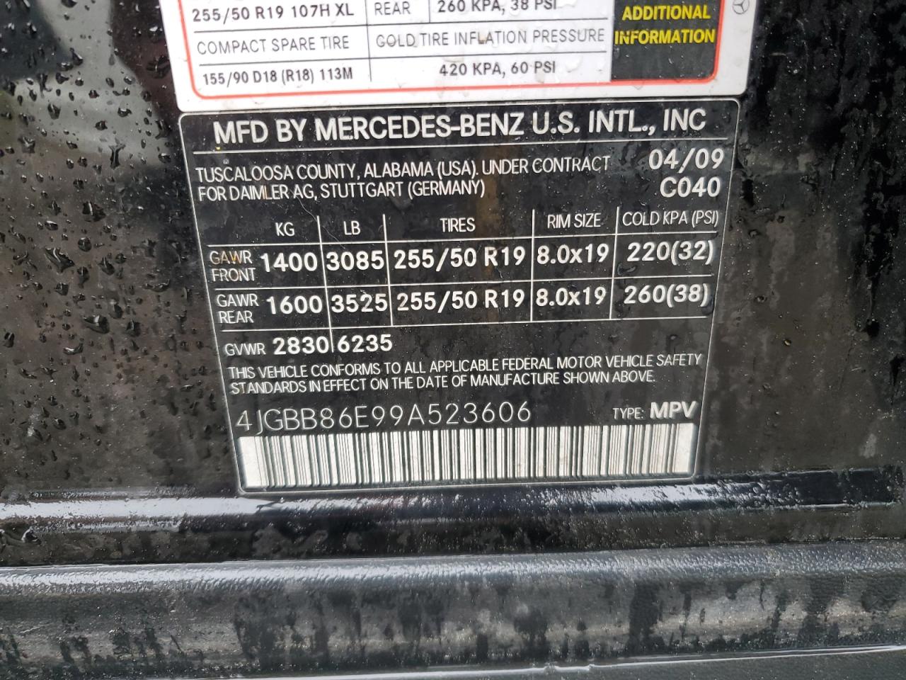 2009 Mercedes-Benz Ml 350 VIN: 4JGBB86E99A523606 Lot: 56253605