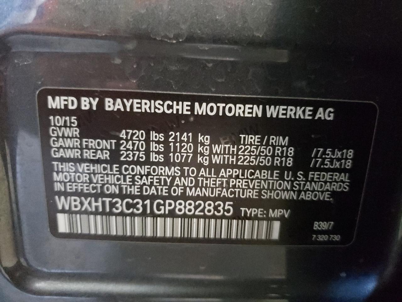 2016 BMW X1 xDrive28I VIN: WBXHT3C31GP882835 Lot: 56519105