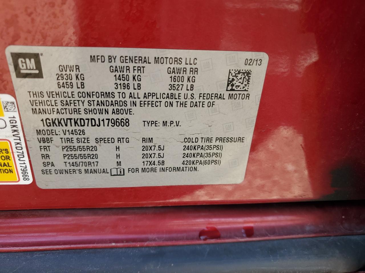 2013 GMC Acadia Denali VIN: 1GKKVTKD7DJ179668 Lot: 56689705