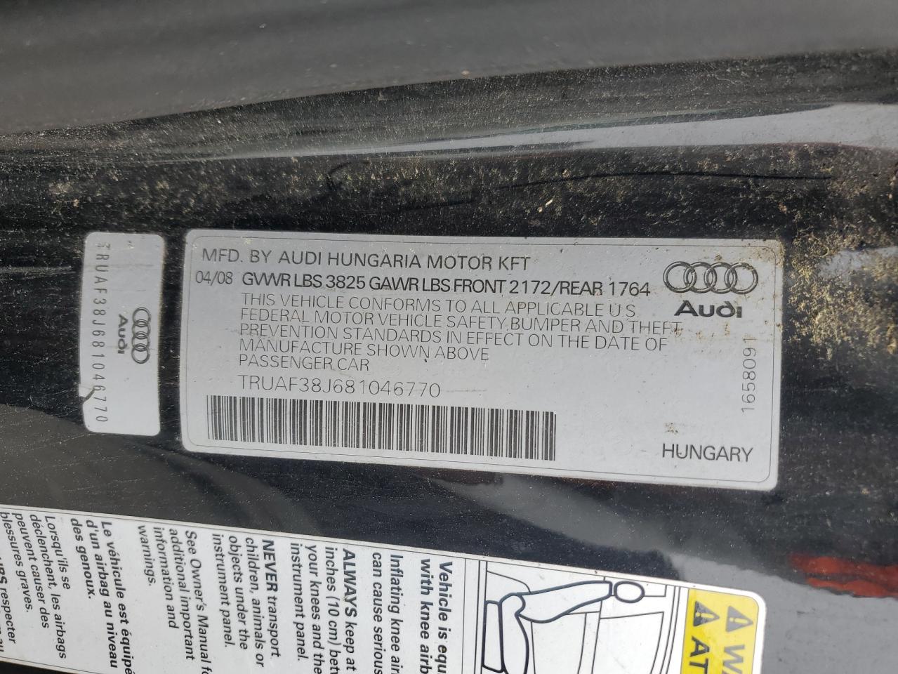 2008 Audi Tt 2.0T VIN: TRUAF38J681046770 Lot: 55561375
