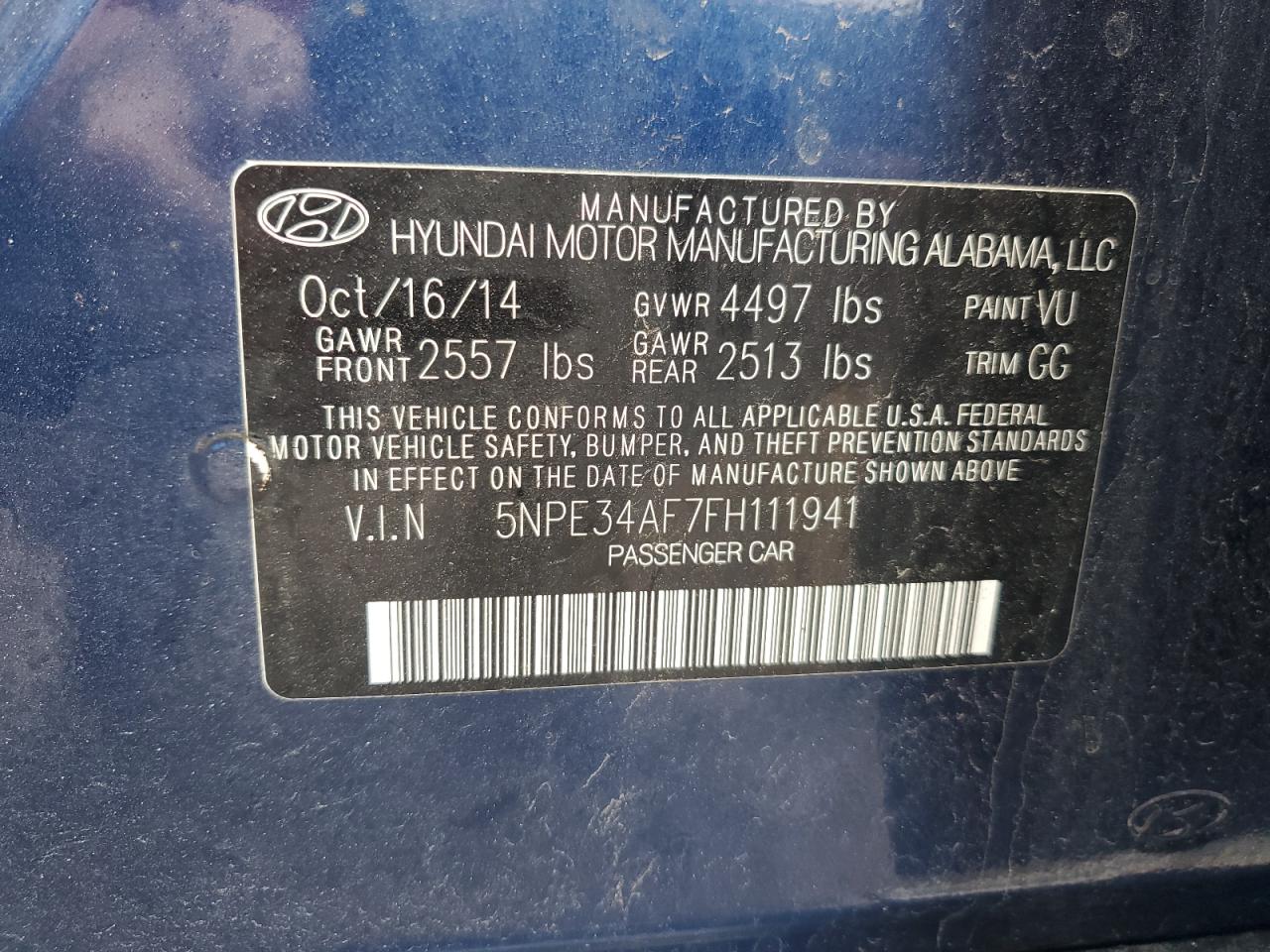 2015 Hyundai Sonata Sport VIN: 5NPE34AF7FH111941 Lot: 56842275