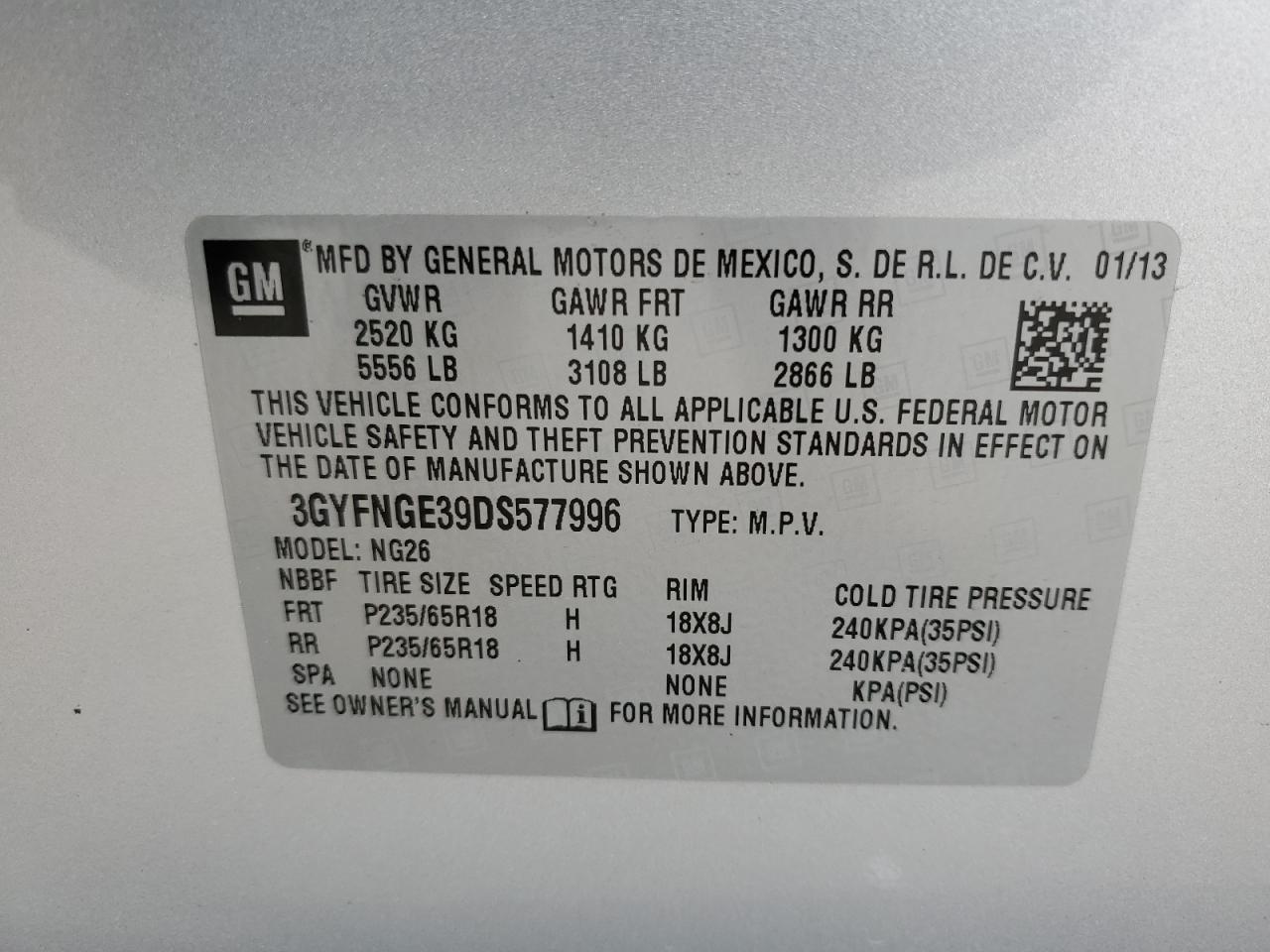2013 Cadillac Srx Luxury Collection VIN: 3GYFNGE39DS577996 Lot: 56546805