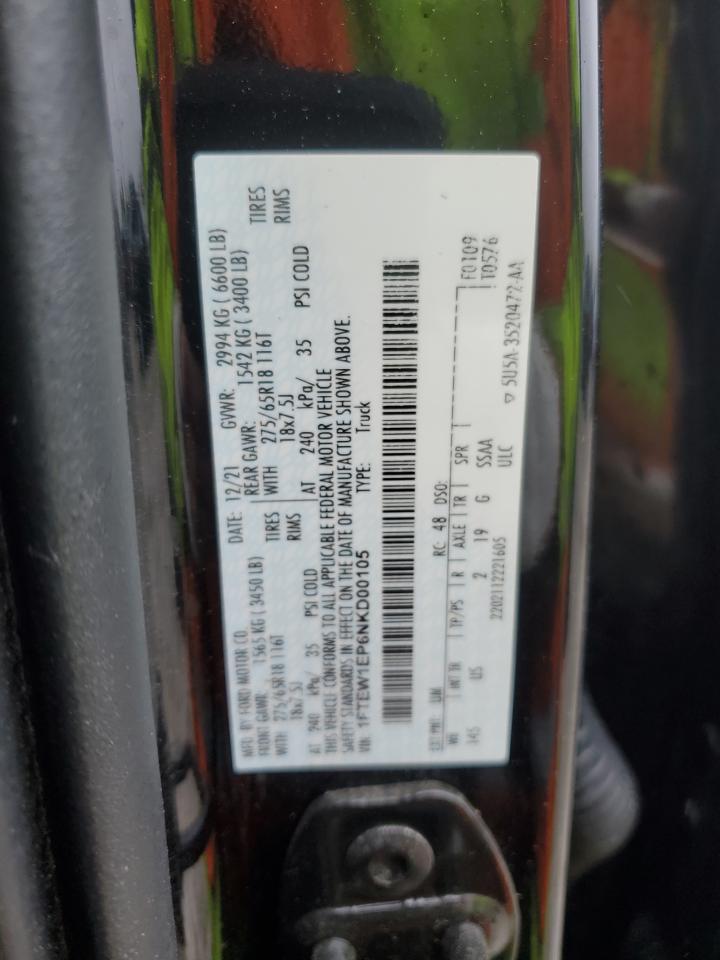 2022 Ford F150 Supercrew VIN: 1FTEW1EP6NKD00105 Lot: 57550815
