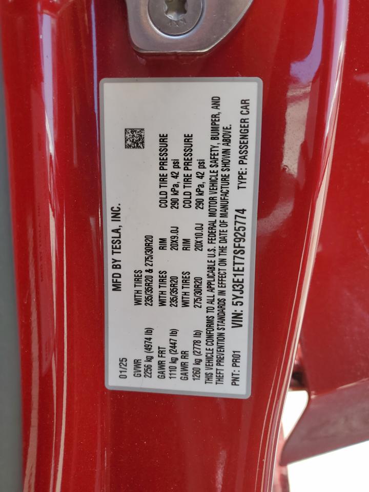 2025 Tesla Model 3 VIN: 5YJ3E1ET7SF925774 Lot: 55277125