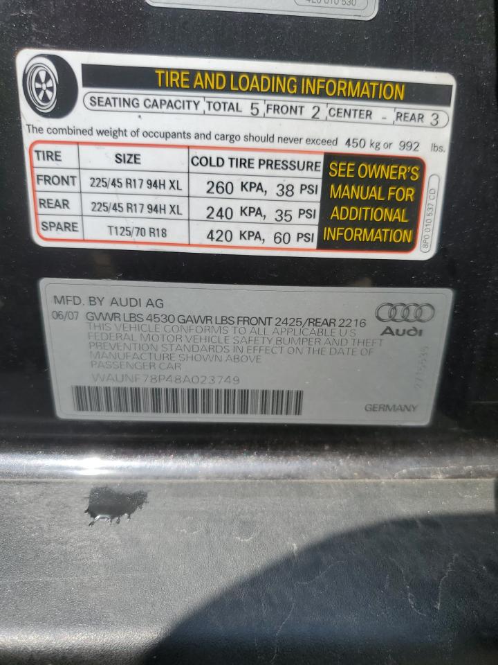 2008 Audi A3 2.0 Premium VIN: WAUNF78P48A023749 Lot: 57071525