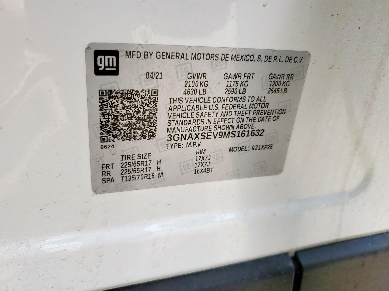 2021 Chevrolet Equinox Ls VIN: 3GNAXSEV9MS161632 Lot: 57176125