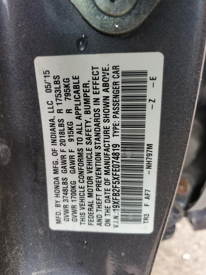 2015 Honda Civic Lx VIN: 19XFB2F5XFE074819 Lot: 57677095