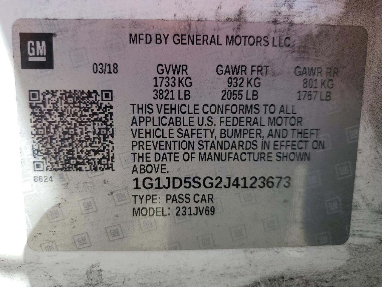 2018 Chevrolet Sonic Lt VIN: 1G1JD5SG2J4123673 Lot: 56226325