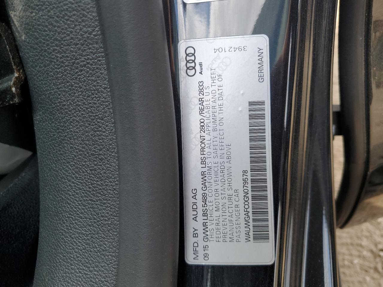 2016 Audi A7 Premium Plus VIN: WAUWGAFC0GN079578 Lot: 56789055