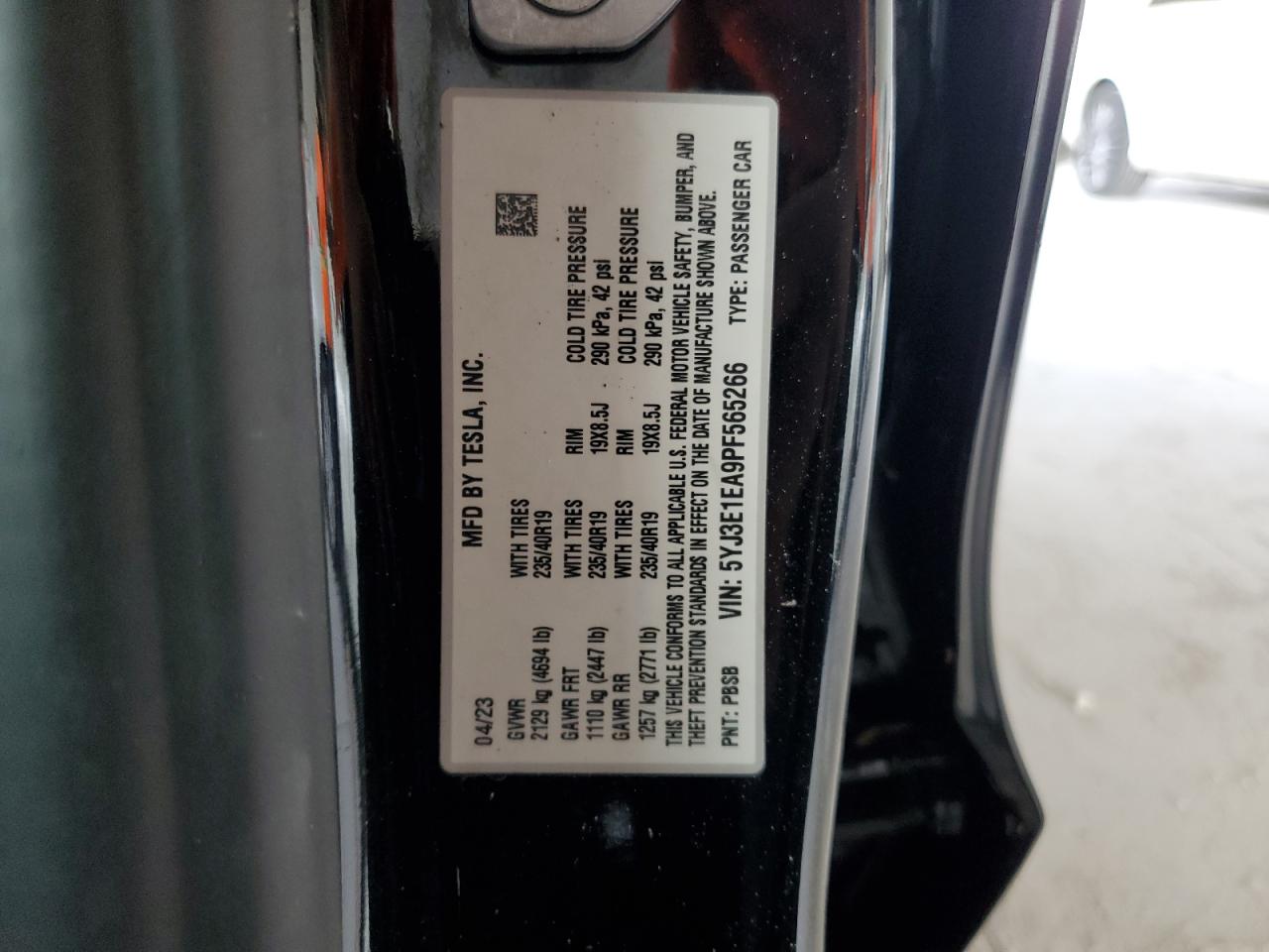 2023 Tesla Model 3 VIN: 5YJ3E1EA9PF565266 Lot: 57074695