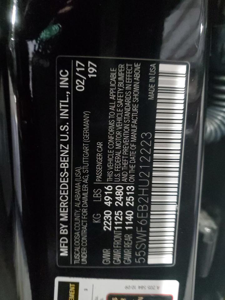 2017 Mercedes-Benz C 43 4Matic Amg VIN: 55SWF6EB2HU212223 Lot: 56360725