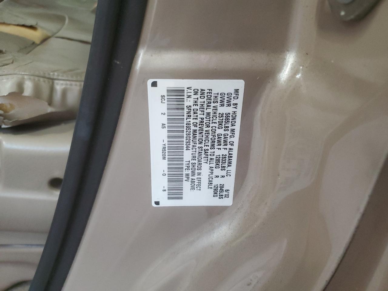 2002 Honda Odyssey Exl VIN: 5FNRL18952B029344 Lot: 58378475