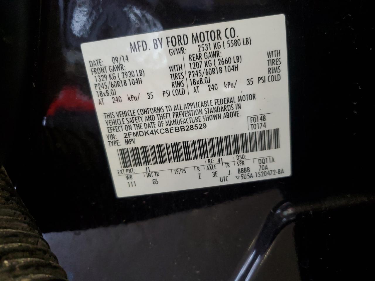 2014 Ford Edge Limited VIN: 2FMDK4KC8EBB28529 Lot: 55797475