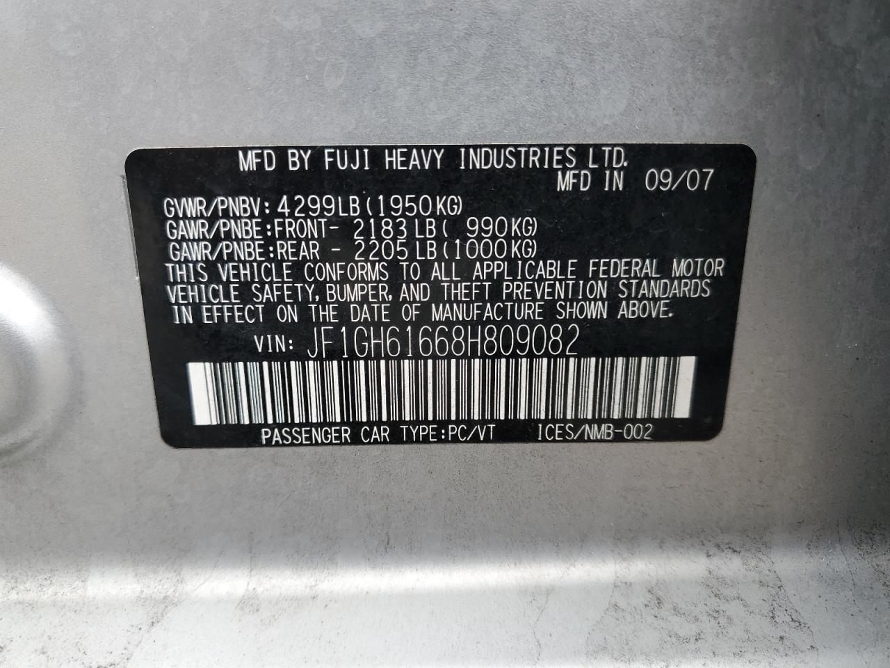 2008 Subaru Impreza 2.5I VIN: JF1GH61668H809082 Lot: 57364695