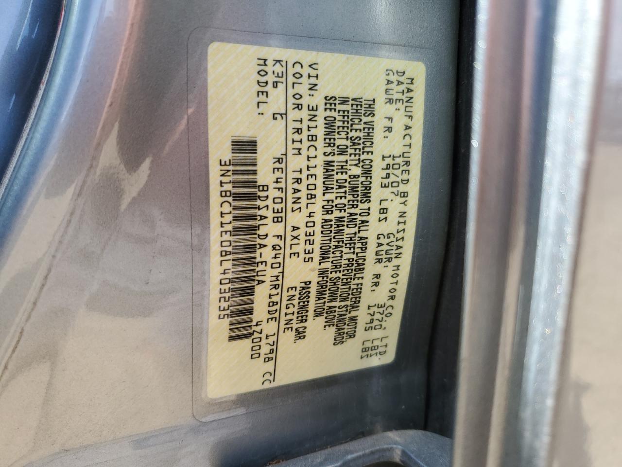 2008 Nissan Versa S VIN: 3N1BC11E08L403235 Lot: 57518585