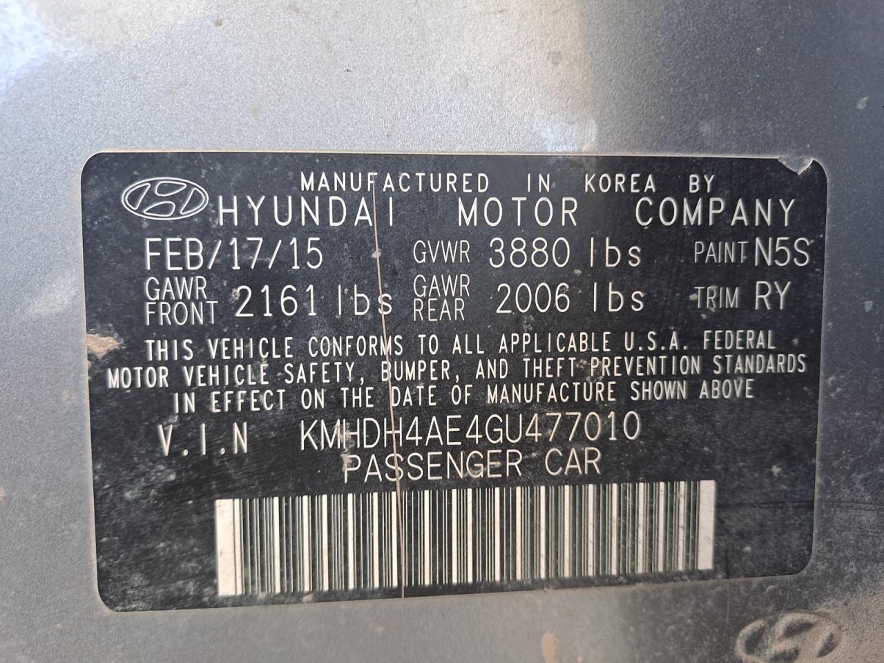 KMHDH4AE4GU477010 - 2017 Hyundai elantra - #55889745