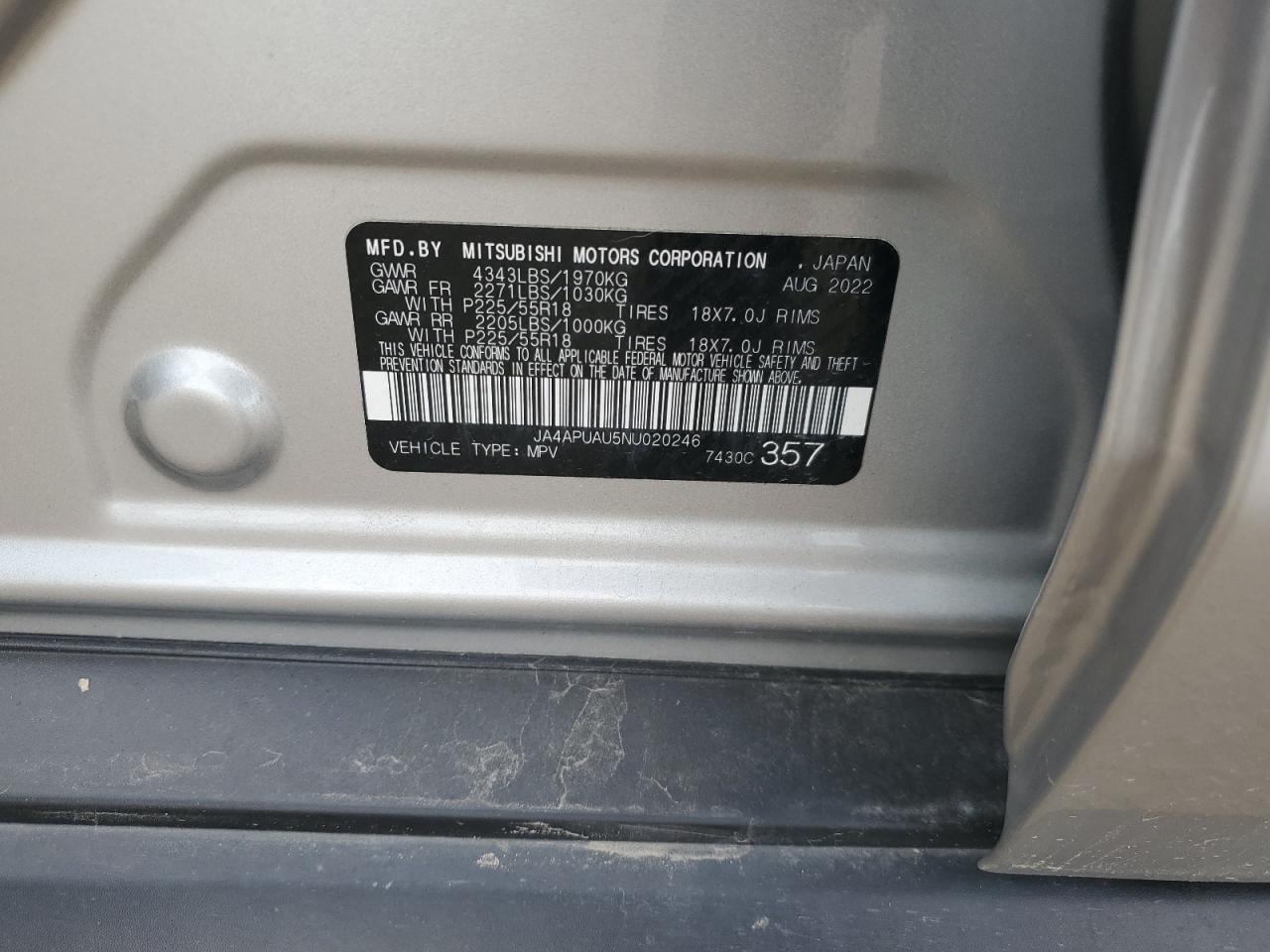 2022 Mitsubishi Outlander Sport Es VIN: JA4APUAU5NU020246 Lot: 56852275
