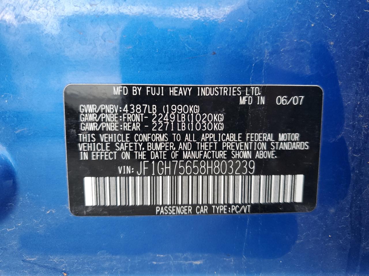 2008 Subaru Impreza Wrx Premium VIN: JF1GH75658H803239 Lot: 55865045