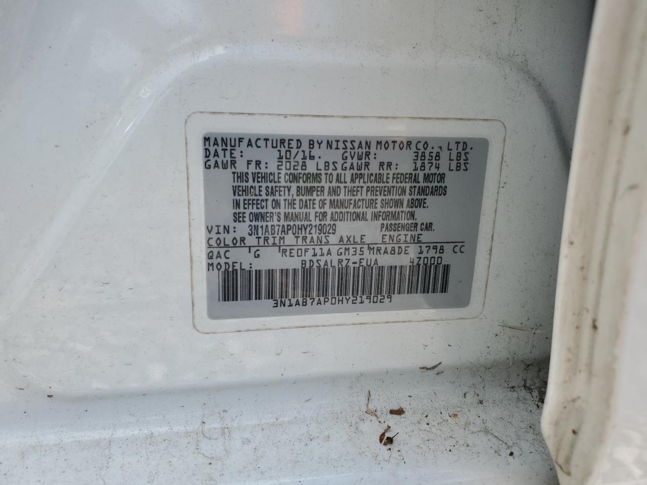 2017 Nissan Sentra S VIN: 3N1AB7AP0HY219029 Lot: 56987125
