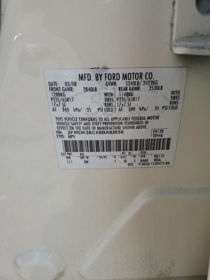 2008 Ford Edge Sel VIN: 2FMDK38CX8BA82658 Lot: 56415985