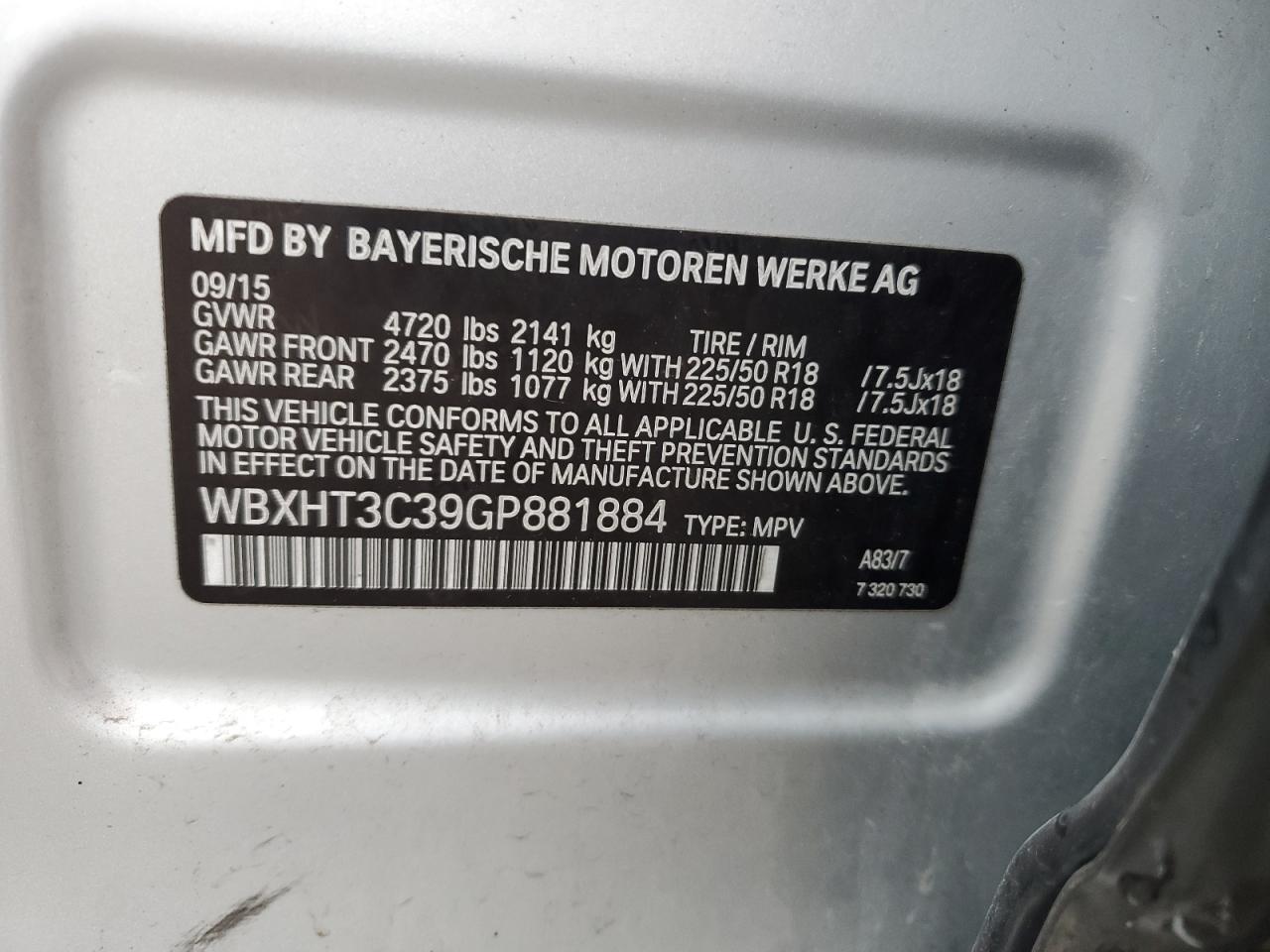 2016 BMW X1 xDrive28I VIN: WBXHT3C39GP881884 Lot: 58497155
