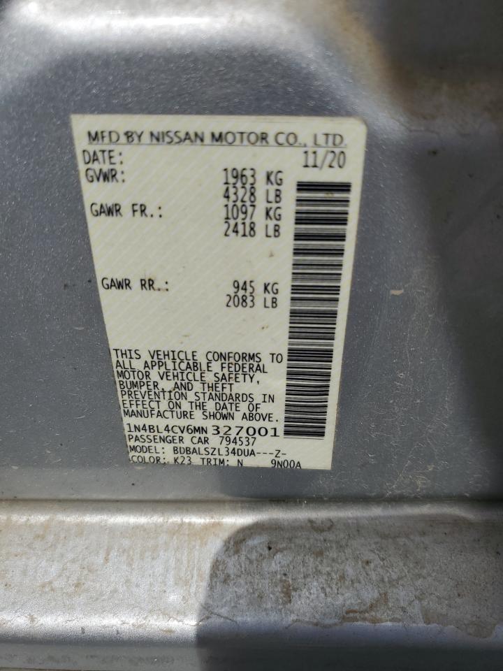 2021 Nissan Altima Sr VIN: 1N4BL4CV6MN327001 Lot: 56294925