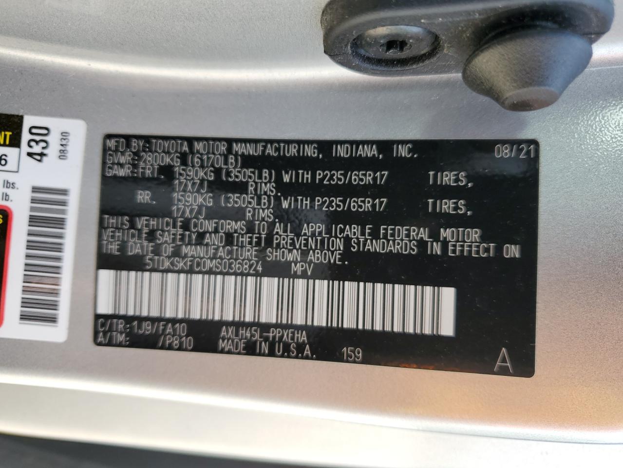 2021 Toyota Sienna Le VIN: 5TDKSKFC0MS036824 Lot: 56363835