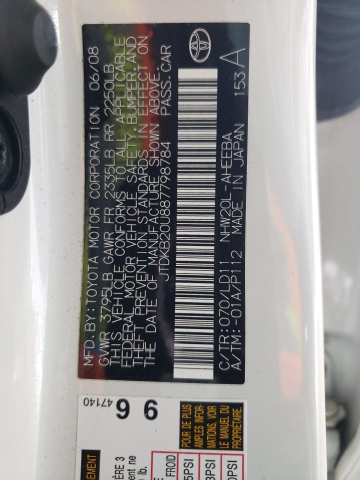 2008 Toyota Prius VIN: JTDKB20U887798784 Lot: 56763765