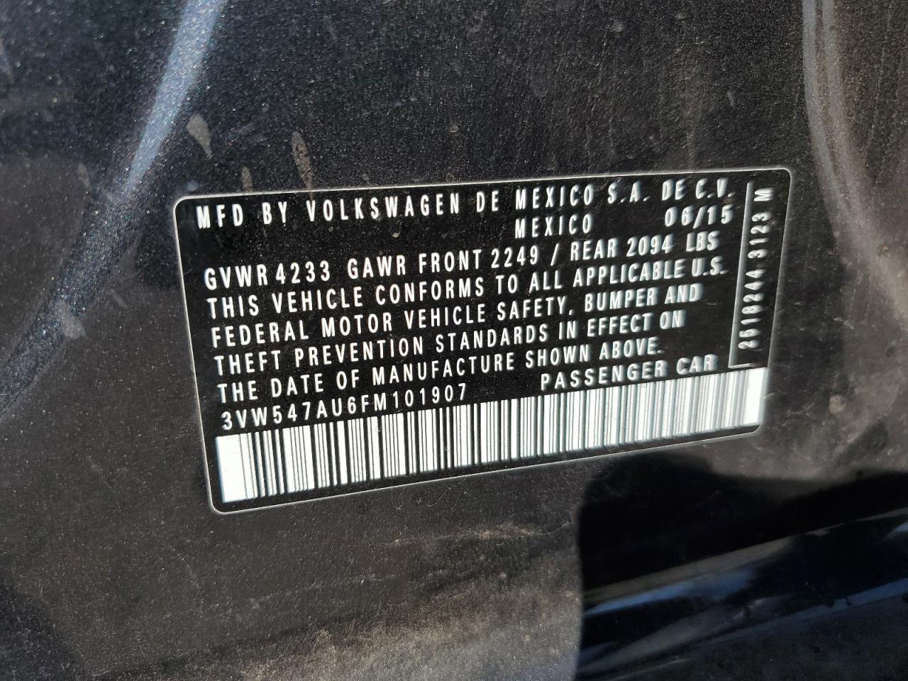 2015 Volkswagen Gti VIN: 3VW547AU6FM101907 Lot: 57176165