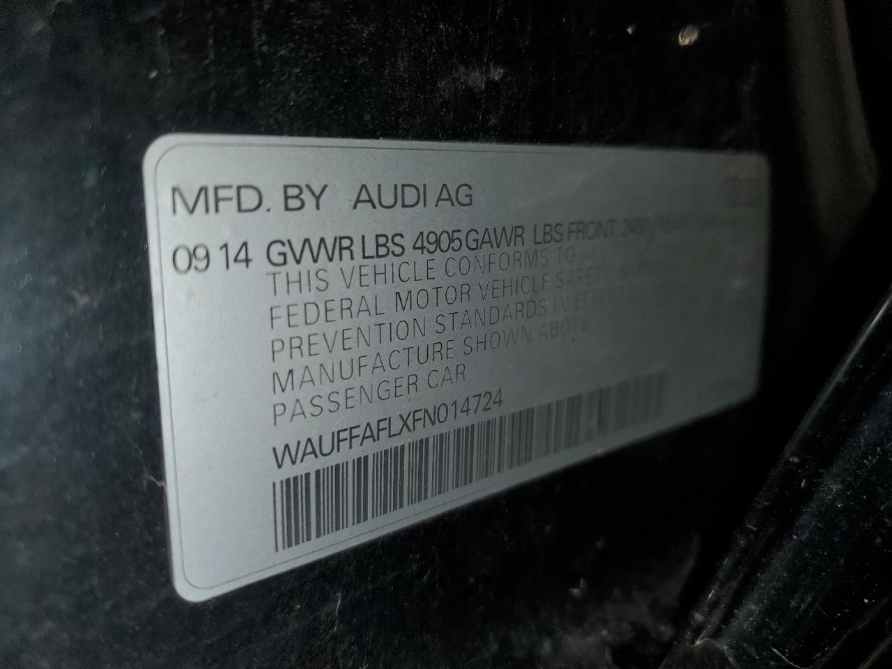2015 Audi A4 Premium Plus VIN: WAUFFAFLXFN014724 Lot: 57037575
