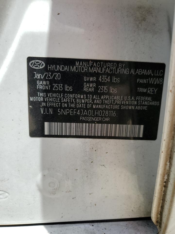 2020 Hyundai Sonata Sel VIN: 5NPEF4JA0LH028116 Lot: 57216045