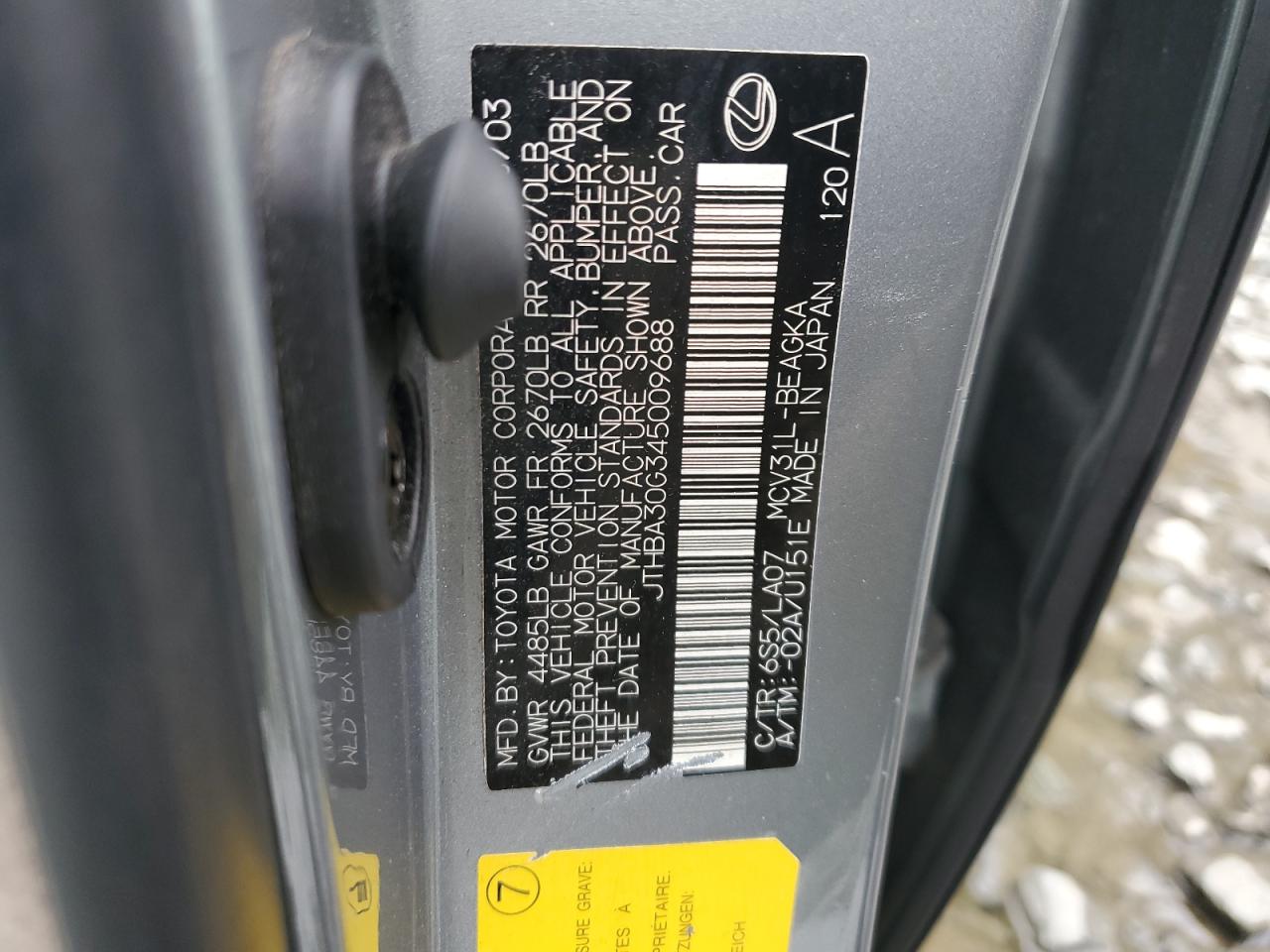 2004 Lexus Es 330 VIN: JTHBA30G345009688 Lot: 57788975