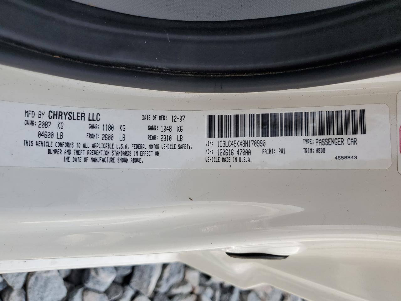 2008 Chrysler Sebring VIN: 1C3LC45KX8N170990 Lot: 55962355