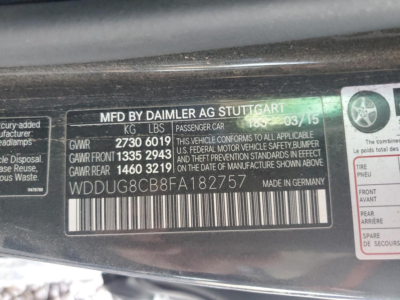 2015 Mercedes-Benz S 550 VIN: WDDUG8CB8FA182757 Lot: 58089265