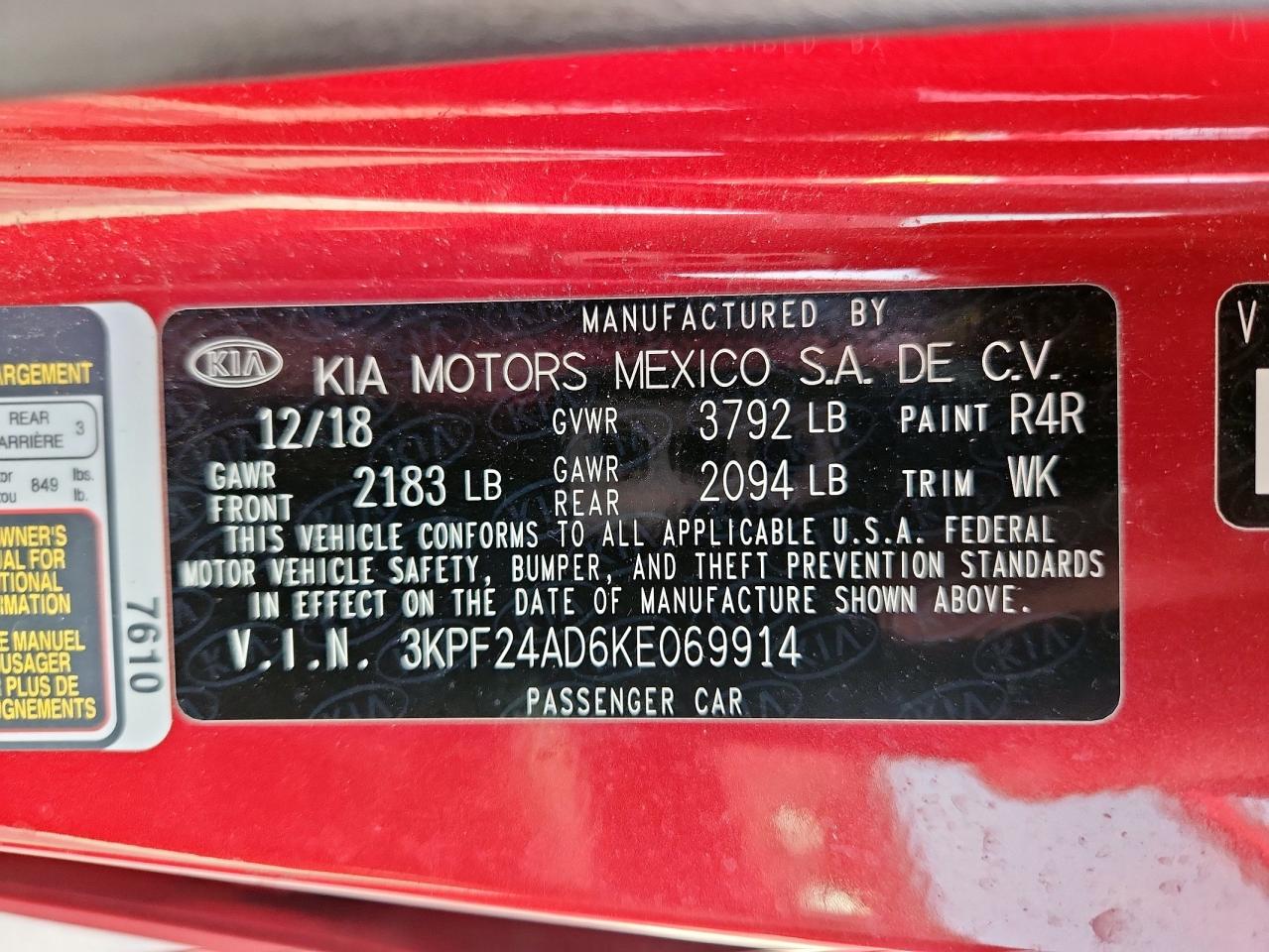 2019 Kia Forte Fe VIN: 3KPF24AD6KE069914 Lot: 56352595