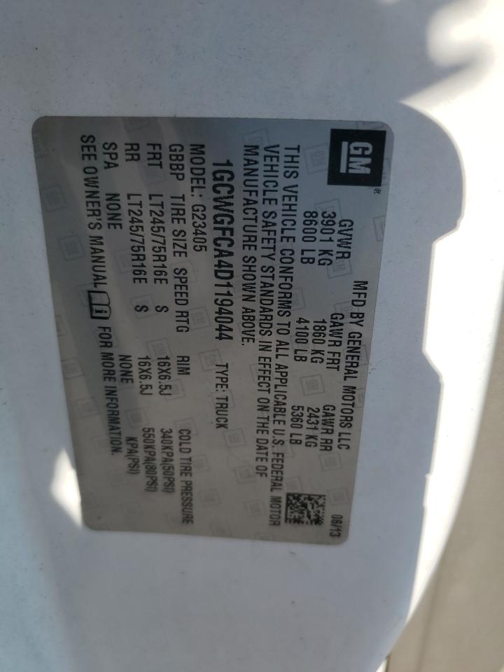 2013 Chevrolet Express G2500 VIN: 1GCWGFCA4D1194044 Lot: 58049245