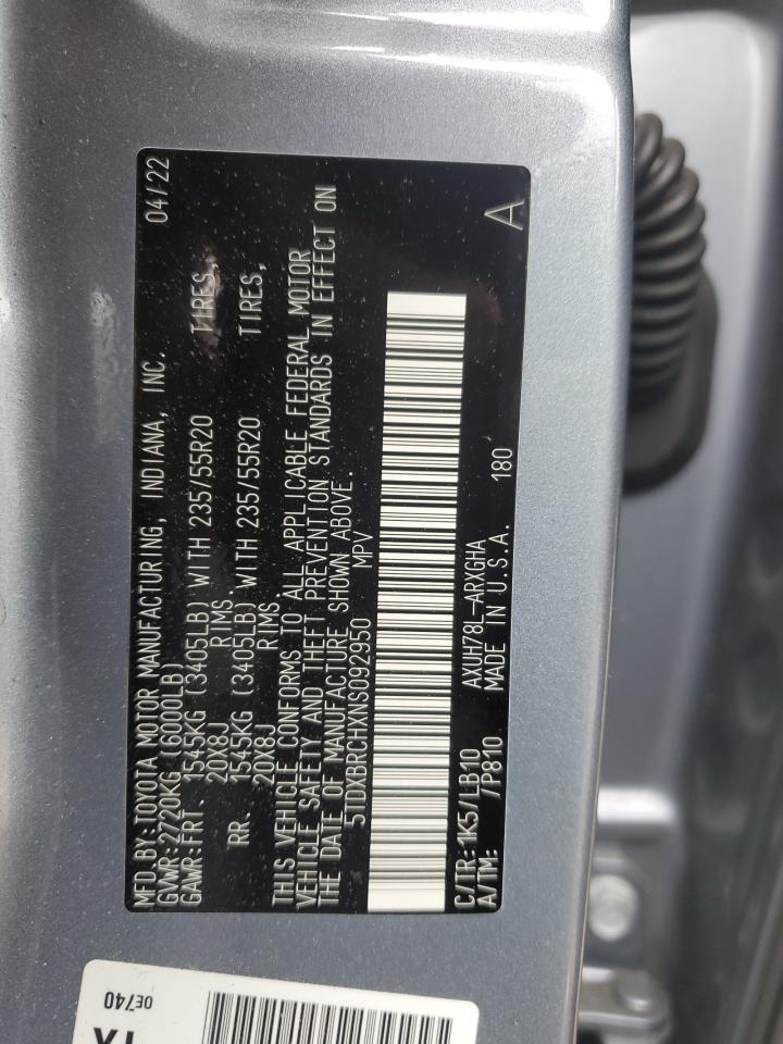 2022 Toyota Highlander Hybrid Limited VIN: 5TDXBRCHXNS092950 Lot: 56483185