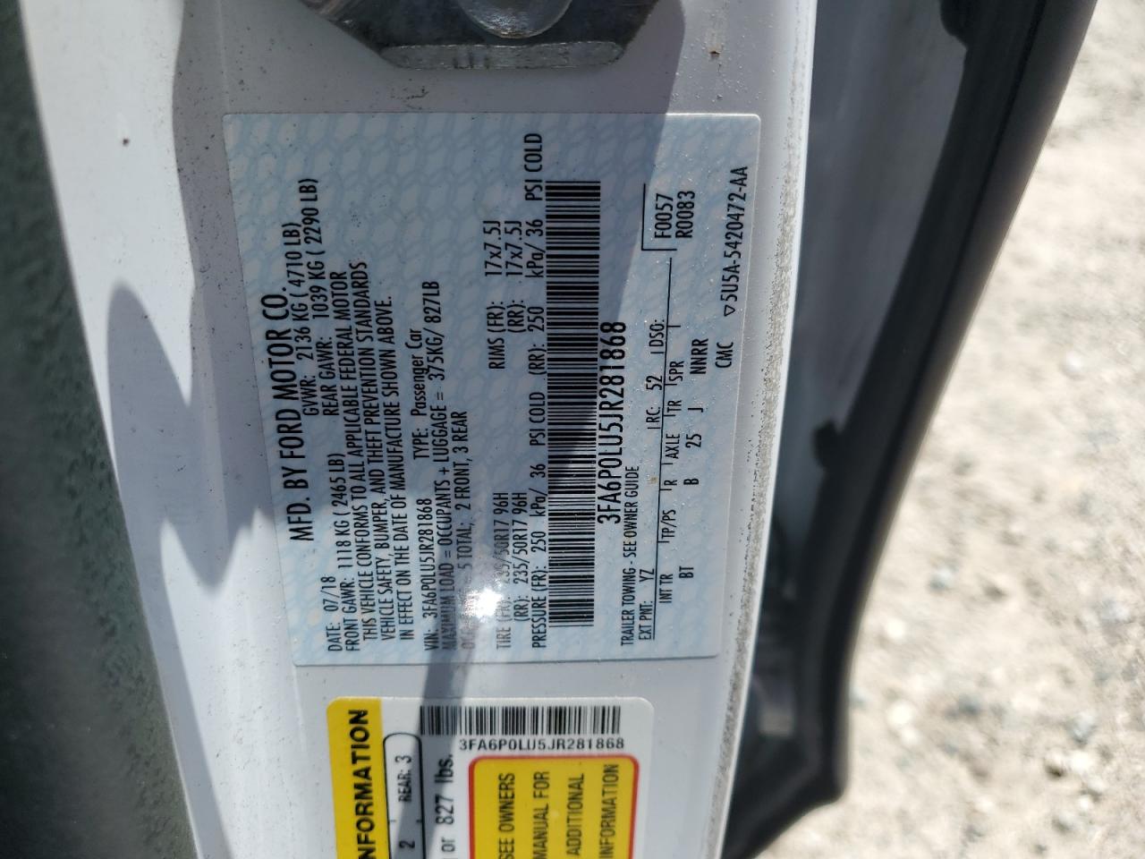 2018 Ford Fusion Se Hybrid VIN: 3FA6P0LU5JR281868 Lot: 56830015