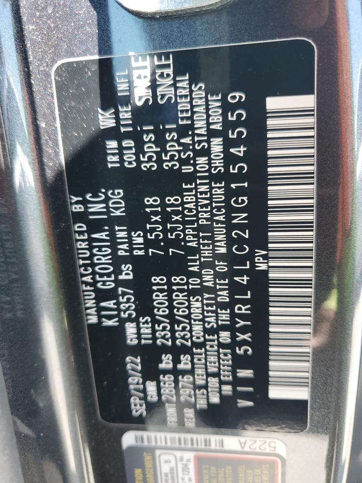 2022 Kia Sorento S VIN: 5XYRL4LC2NG154559 Lot: 55699295