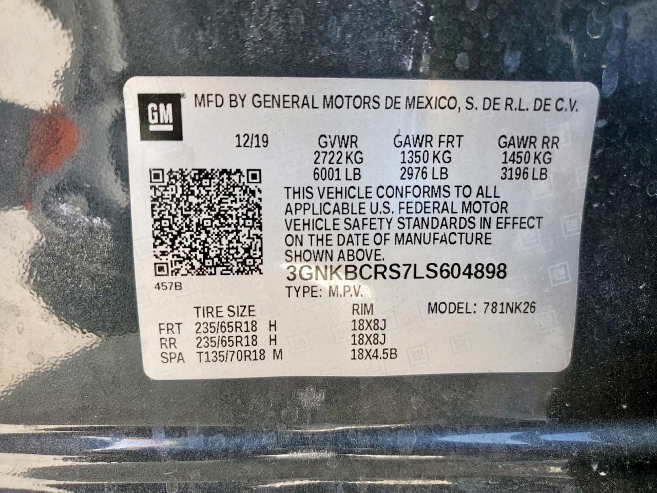 2020 Chevrolet Blazer 2Lt VIN: 3GNKBCRS7LS604898 Lot: 56959615