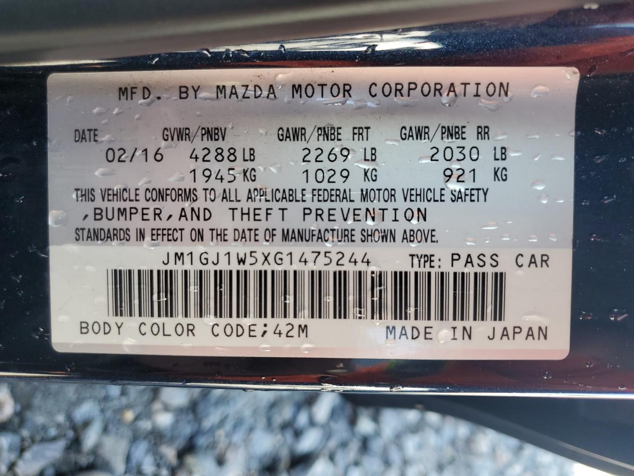 2016 Mazda 6 Grand Touring VIN: JM1GJ1W5XG1475244 Lot: 57072355