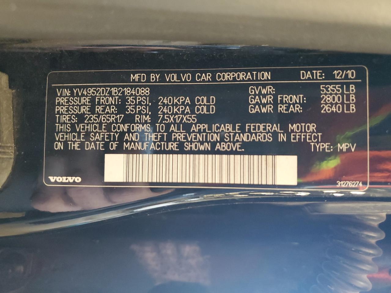 2011 Volvo Xc60 3.2 VIN: YV4952DZ1B2184088 Lot: 57866955