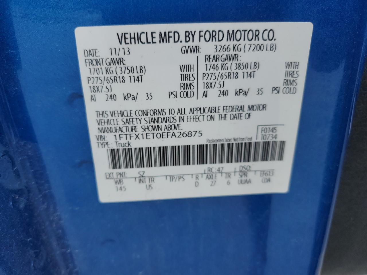 2014 Ford F150 Super Cab VIN: 1FTFX1ET0EFA26875 Lot: 57308115