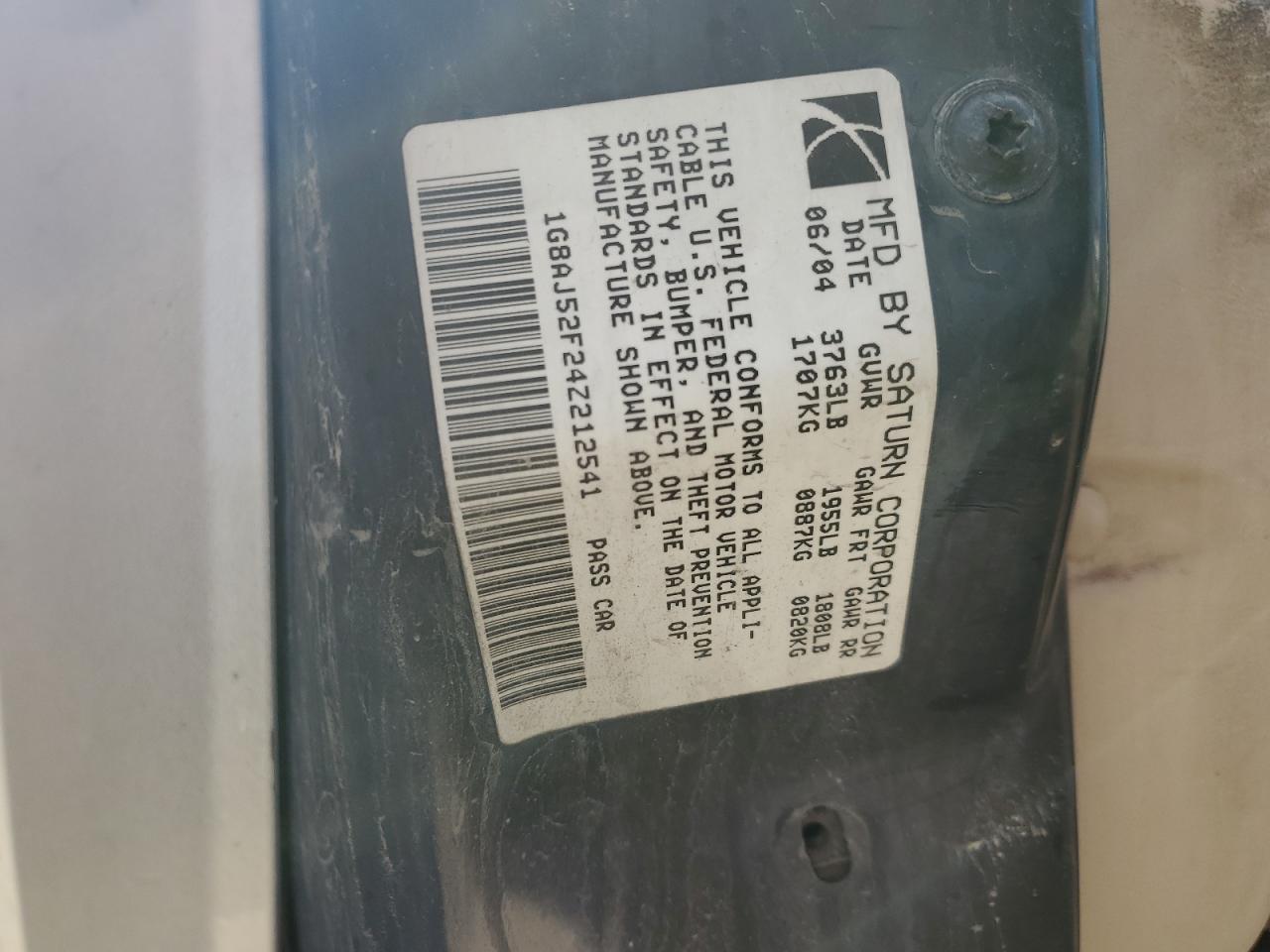 2004 Saturn Ion Level 2 VIN: 1G8AJ52F24Z212541 Lot: 56357385