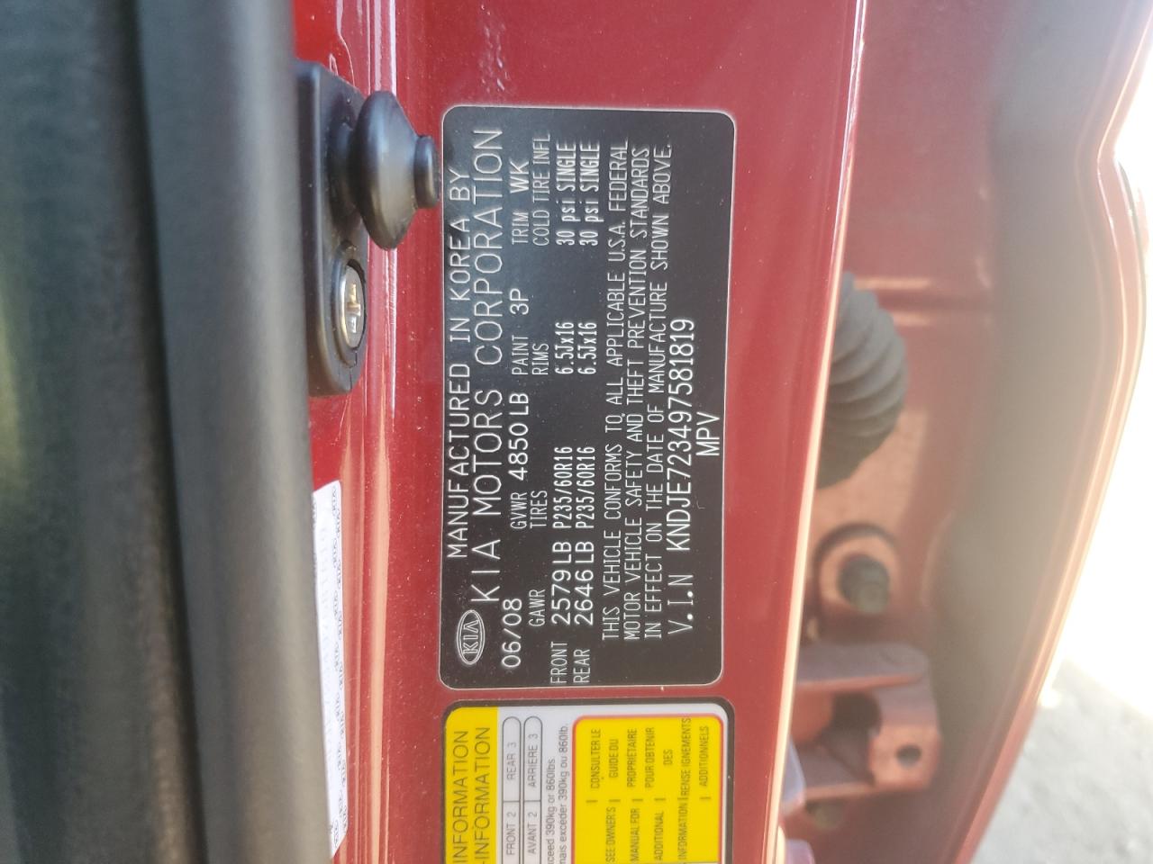 2009 Kia Sportage Lx VIN: KNDJE723497581819 Lot: 55256405