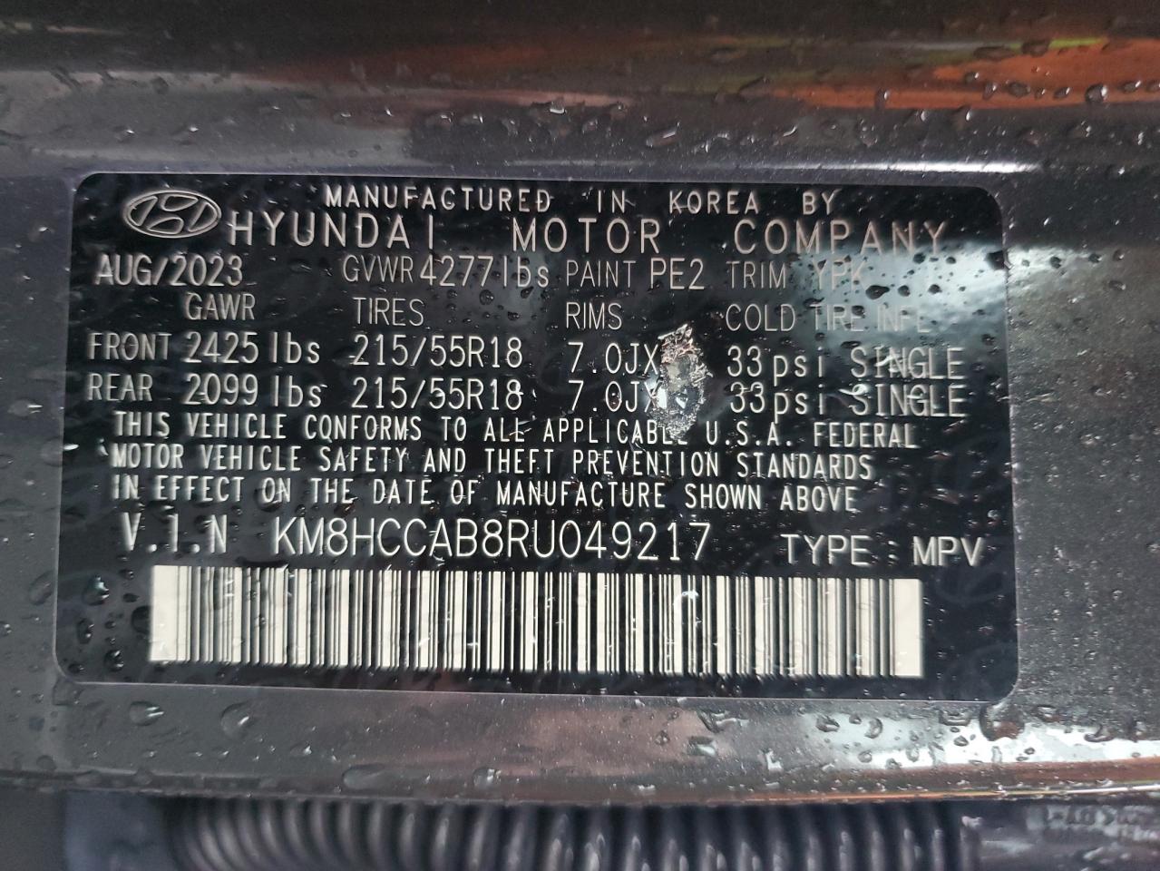2024 Hyundai Kona Sel VIN: KM8HCCAB8RU049217 Lot: 56785765