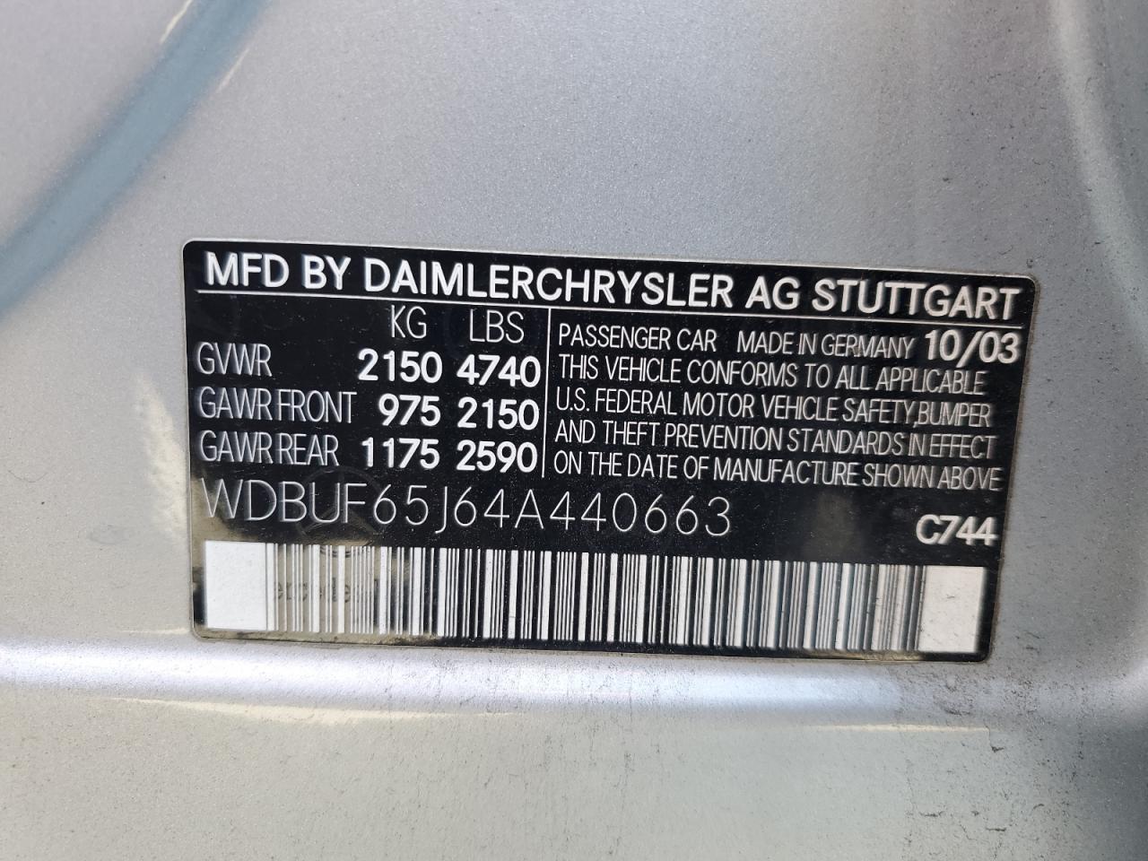 2004 Mercedes-Benz E 320 VIN: WDBUF65J64A440663 Lot: 56532935