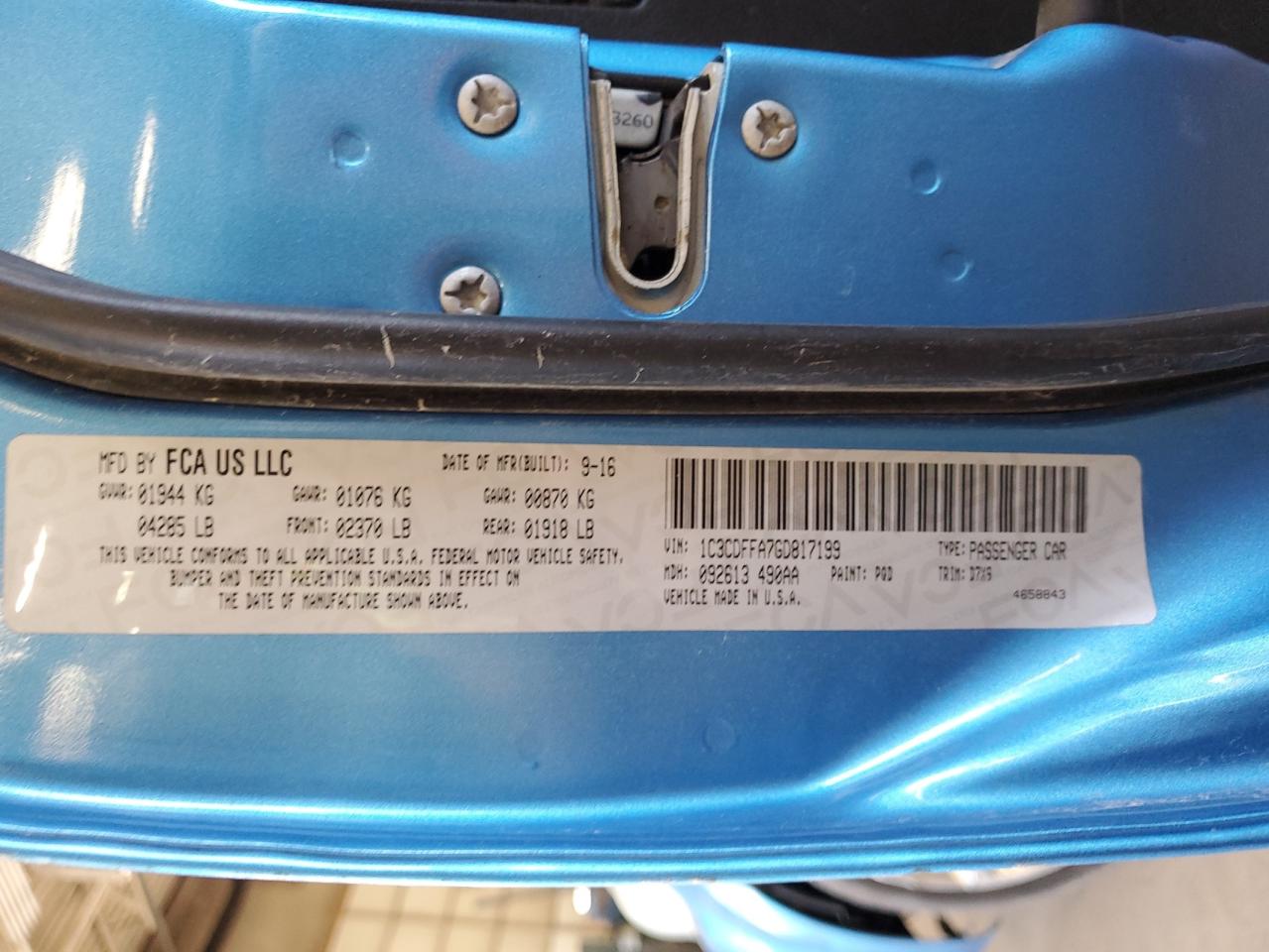 2016 Dodge Dart Sxt Sport VIN: 1C3CDFFA7GD817199 Lot: 56471095